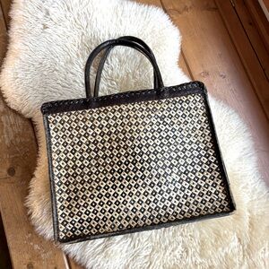 Vintage 90’s Woven Raffia and Leather Tote